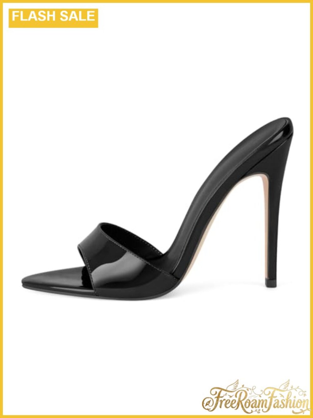 Only maker Women's Heeled Slide Sandals Pointed Toe Stiletto Mules Faux Leather